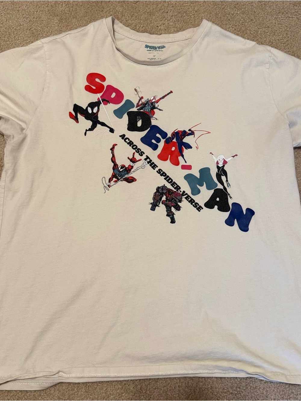 Spiderman White Tee with Teal Logo Print